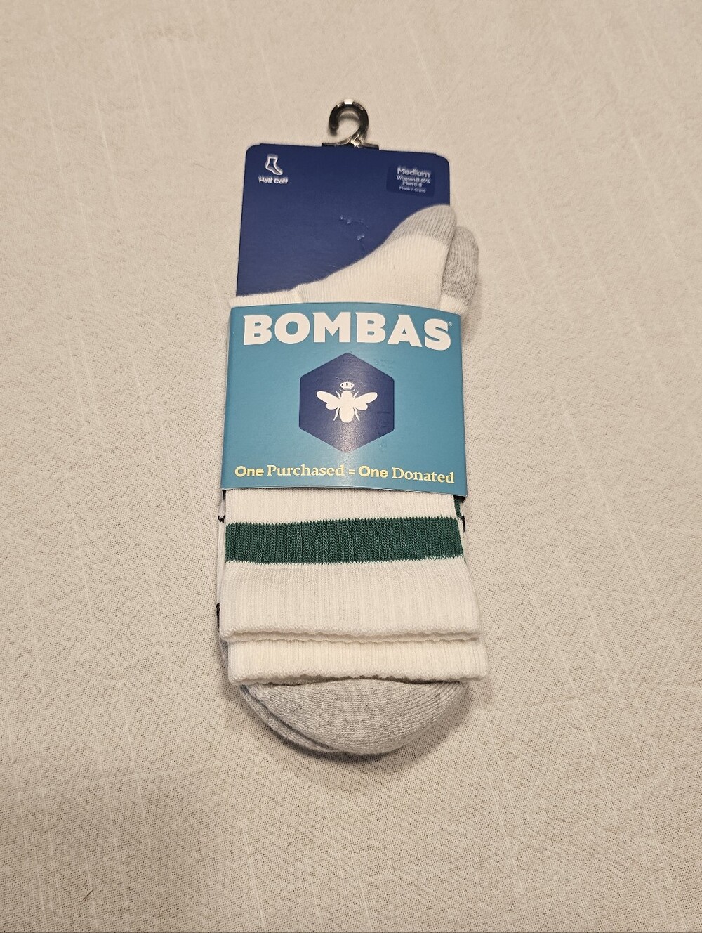 Bombas Half Calf Striped Athletic Socks Size Medium Green White